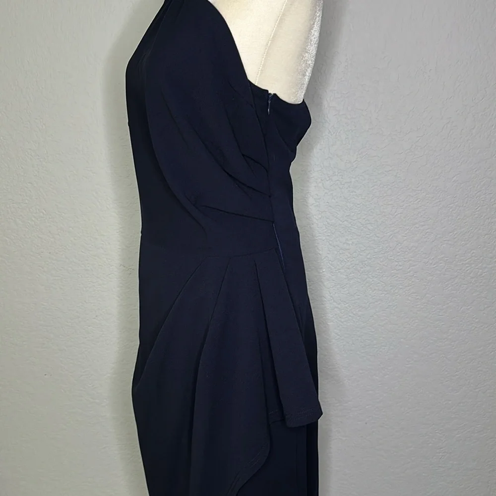 BTFBM One Shoulder Side Ruched Navy Dress Large - Picture 6 of 12